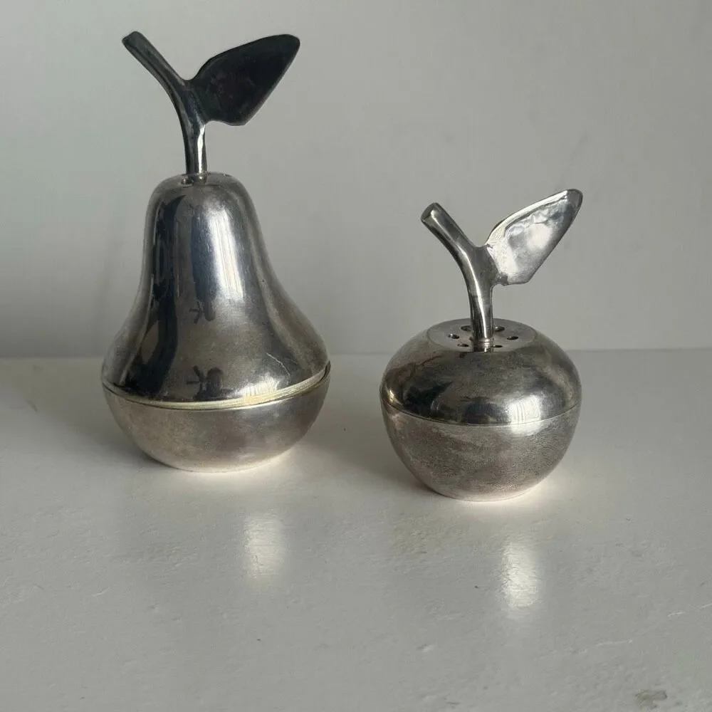 Vintage Silver Plated Apple & Pear Salt And Pepper Shakers